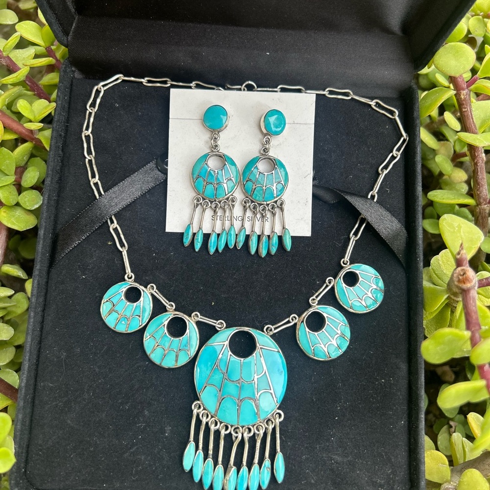 Zuni signed Silver and Turquoise Jewelry Set